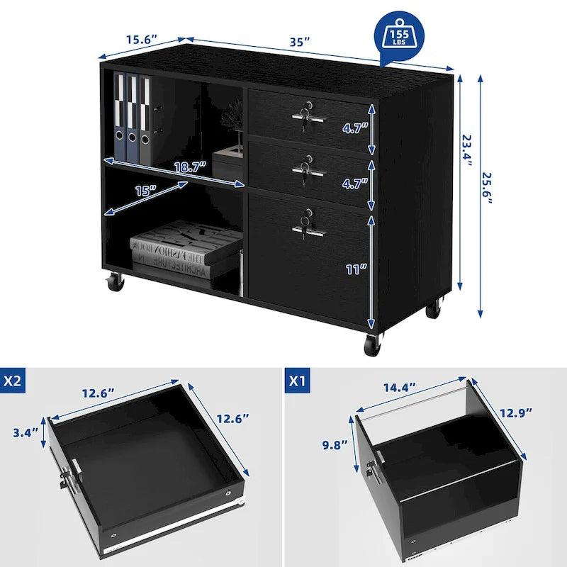 Classeur mobile 3 tiroirs avec roulettes, blanc/noir/gris, utilisateur unique