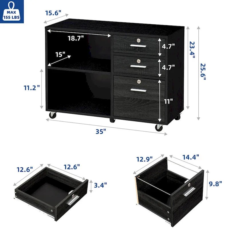 Classeur mobile 3 tiroirs avec roulettes, blanc/noir/gris, utilisateur unique