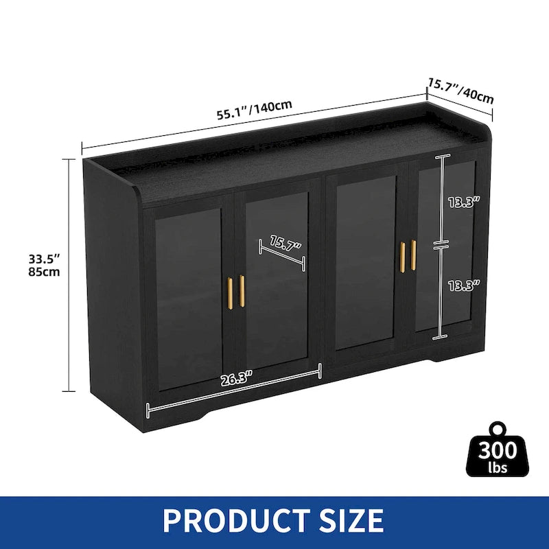 Buffet de 55 po avec lumières DEL et étagères réglables – Gris / Blanc / Noir