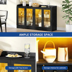 Buffet de 55 po avec lumières DEL et étagères réglables – Gris / Blanc / Noir