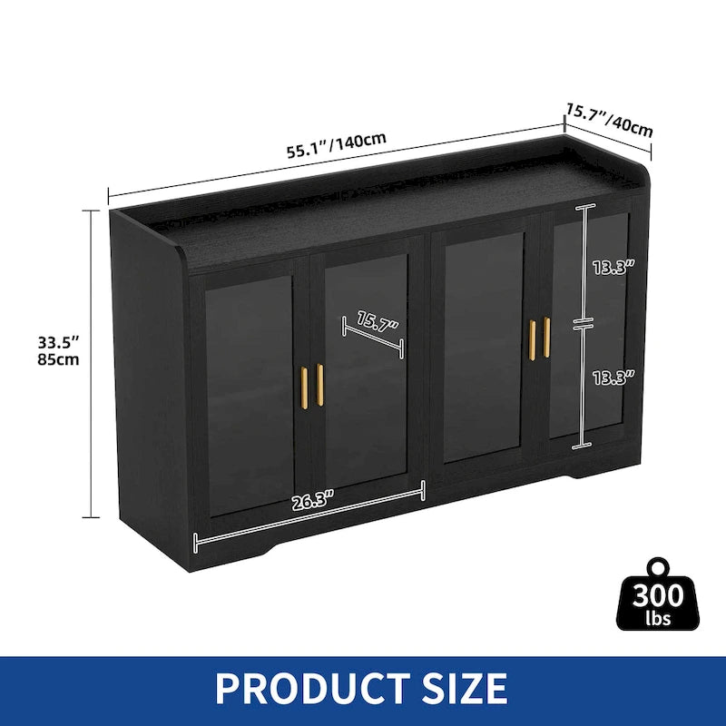 Buffet de 55 po avec lumières DEL et étagères réglables – Gris / Blanc / Noir