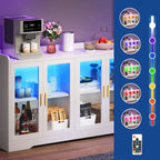 Buffet de 55 po avec lumières DEL et étagères réglables – Gris / Blanc / Noir