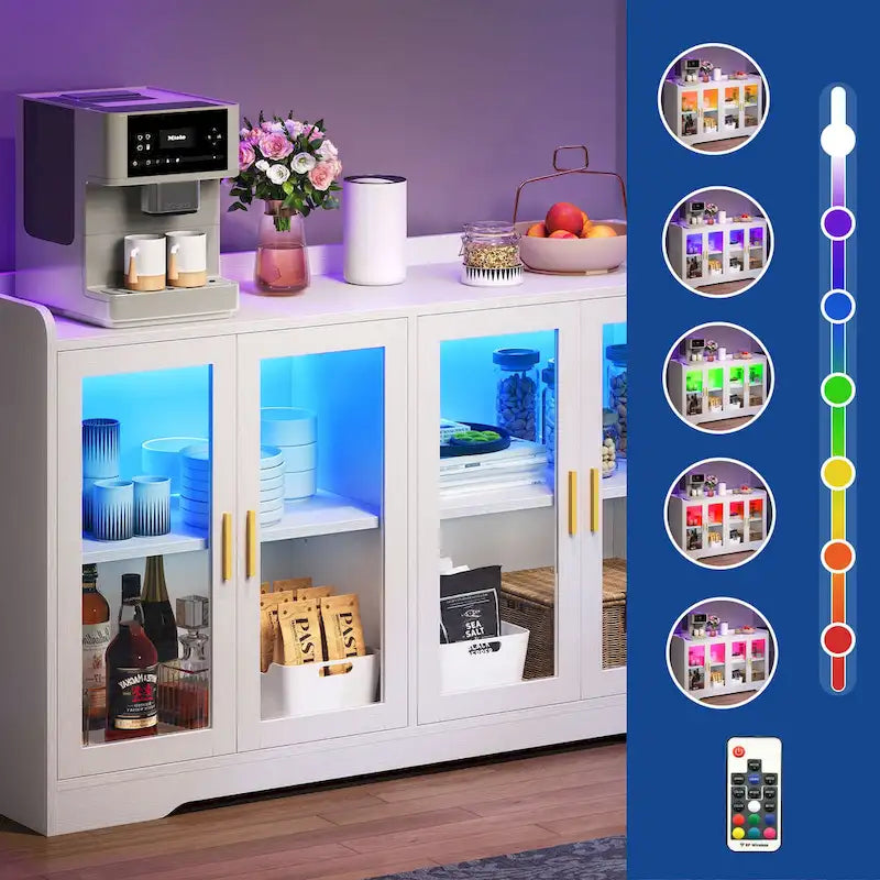 Buffet de 55 po avec lumières DEL et étagères réglables – Gris / Blanc / Noir