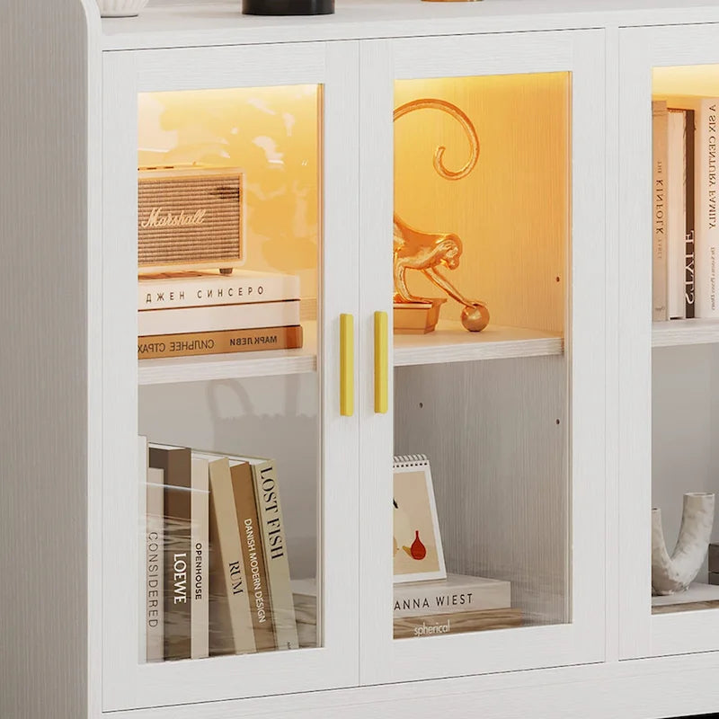 Buffet de 55 po avec lumières DEL et étagères réglables – Gris / Blanc / Noir
