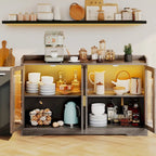 Buffet de 55 po avec lumières DEL et étagères réglables – Gris / Blanc / Noir